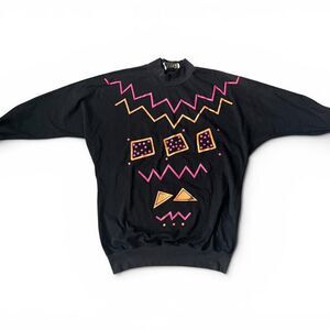 Vintage 80s Areo Memphis Design Geometric Mock Neck Sweatshirt